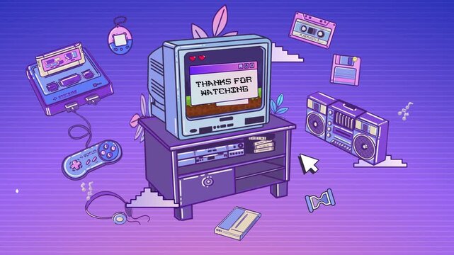 Animated Retro Computer Scenes, Twitch Stream Overlay, Gaming Room 80th, Alien, Purple Stream Theme, Animated Screen Stream, Stream Overlay, Stream Scenes, Twitch Overlay