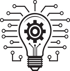Innovative technology concept with gear inside light bulb and circuit lines