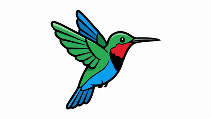 Fototapeta premium Vibrant green and blue hummingbird with red throat, mid-flight