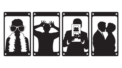 Black Silhouettes of People with Various Actions on White Background