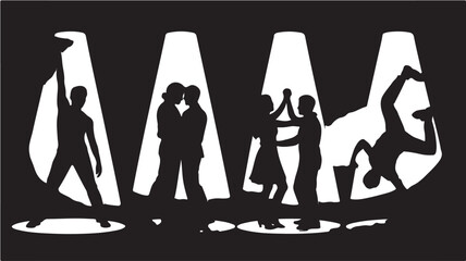 Silhouette People Dancing, Playing, and Celebrating in Large Letters