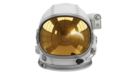 Astronaut helmet with golden visor against transparent background
