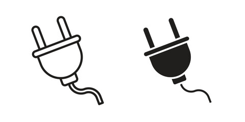 Obraz premium Plug adapter icons in a black filled and outlined style. Set of vector icons