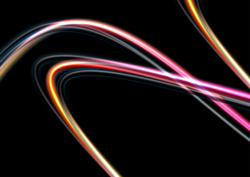 Abstract Glowing Light Trails on Black Background &ndash; Vibrant Motion Art