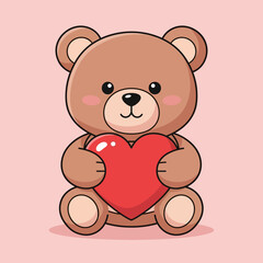 Fototapeta premium Cute animated brown teddy bear character holding a vibrant red heart, conveying heartfelt emotions, warmth, and affection, ideal for Valentine's Day or expressing love and friendship with tender care