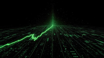 `A green rising graph represents growth and data analytics for business forecasts in a minimal tech style.`