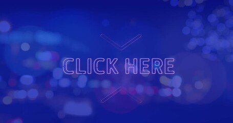 Animation of click here neon text banner against night city traffic - Powered by Adobe