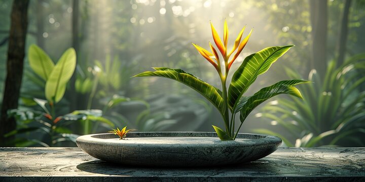 Tropical Bird of Paradise in Stone Bowl