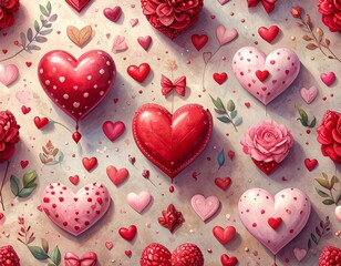seamless pattern with hearts and flowers