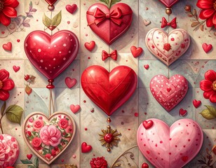 seamless pattern with hearts and flowers