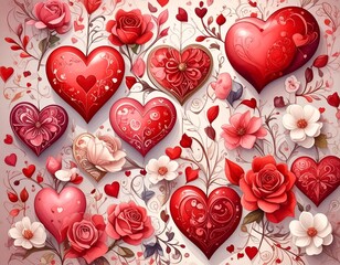 seamless pattern with hearts and flowers