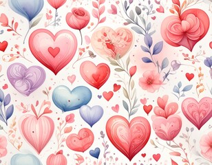 seamless pattern with hearts and flowers