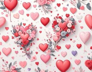 seamless pattern with hearts and flowers