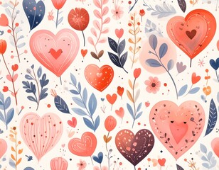 seamless pattern with hearts and flowers