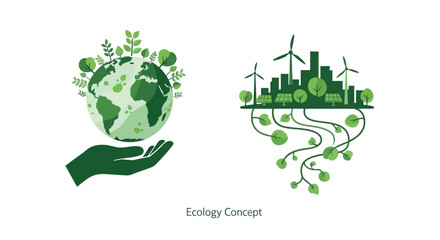 Protecting our planet a green earth held in a caring hand with renewable energy