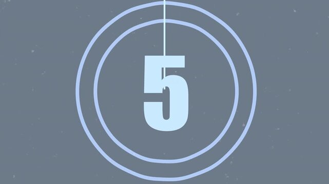 Vintage film leader countdown animation from ten to one with cool blue-gray tones, classic circular markers, subtle film grain, flicker, and scratches. Retro cinema style background
