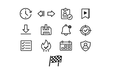 Image Generation. Self Paced Learning. Line outline icon set of self paced learning: flexible clock, pause