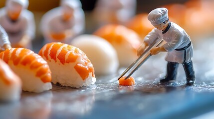 Miniature chef sushi food kitchen chef cooking culinary