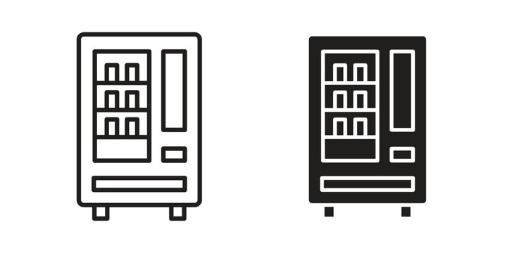 Vending machine icons in a black filled and outlined style. Set of vector icons