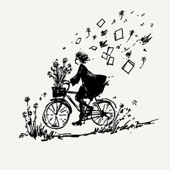 Obraz premium Whimsical Journey with Books on a Bicycle