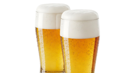 Two tall glasses of cold frothy beer refreshment beverage