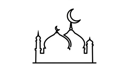 A minimalist vector illustration of a mosque with a crescent moon on top
