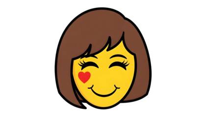 Smiling cartoon woman with brown hair isolated on transparent background