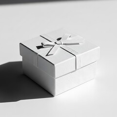 White gift box with ribbon tied around it on plain surface