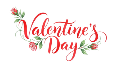 Valentine's day greeting with roses isolated on transparent background