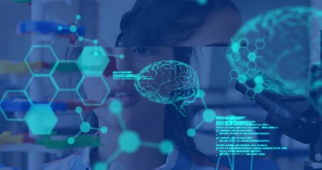 Animation of data processing and chemical formula over schoolgirl - Powered by Adobe