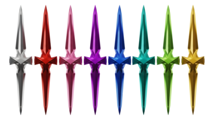 Multicolored sword hilts isolated on transparent background
