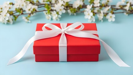 Red gift box with white ribbon