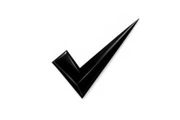 Black glossy 3d check mark icon representing a symbol of approval, success, and correctness on a transparent background