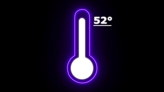 Neon Celsius thermometer displayed temperature 52 degree. Thermometer equipment showing hot or cold weather. 4K Video motion graphic animation.