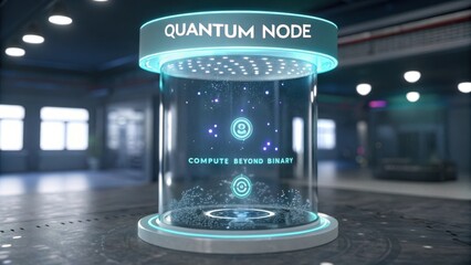 Futuristic Quantum Node Displaying Advanced Computing Concepts in a High-Tech Environment