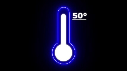 Neon Celsius thermometer displayed temperature 50 degree. Thermometer equipment showing hot or cold weather. 4K Video motion graphic animation.