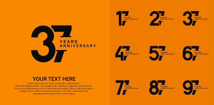 Anniversary logo set vector design, black color for celebration event