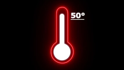 Neon Celsius thermometer displayed temperature 50 degree. Thermometer equipment showing hot or cold weather. 4K Video motion graphic animation.