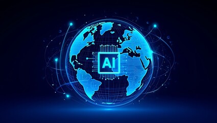 Global AI technology concept with futuristic blue globe and digital connections