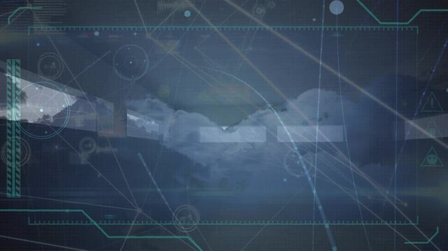 Animation of network of connections and digital frame over building