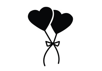 Twin Heart Balloons Silhouette &ndash; Black and White Love Symbol Vector Illustration