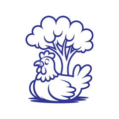 Cute Chicken Resting Farm Scene Line Art