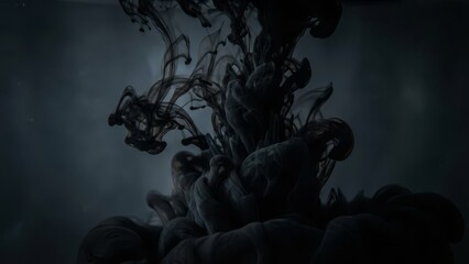 Dark ink swirling in water creating abstract smoky patterns.