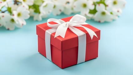 Fototapeta premium Elegant red gift box with white ribbon