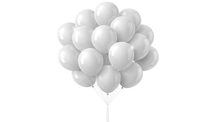 Bunch of white balloons floating isolated on white background for wedding celebration and party decoration