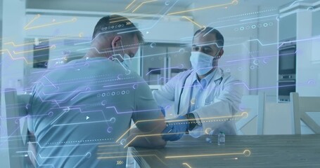 Animation of medical information and data processing over surgeons rotating on patient - Powered by Adobe