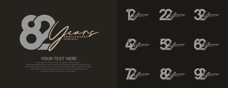 Anniversary logo set vector design, gray and brown color for celebration event
