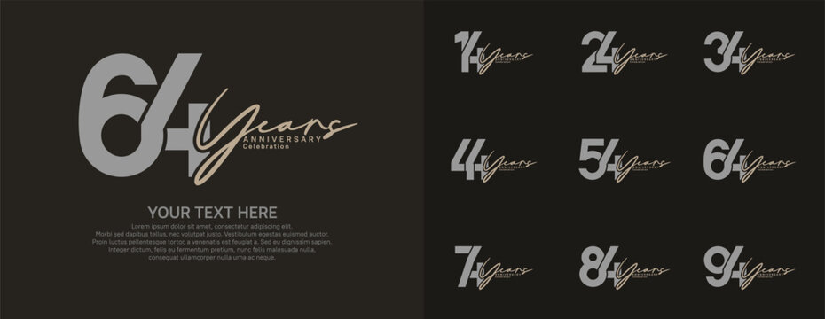 Anniversary logo set vector design, gray and brown color for celebration event