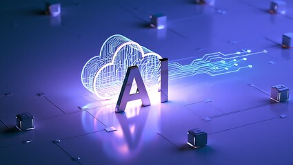 Artificial intelligence concept with glowing cloud and AI letters on circuit board