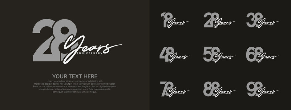 Anniversary logo set vector design, gray and white color for celebration event